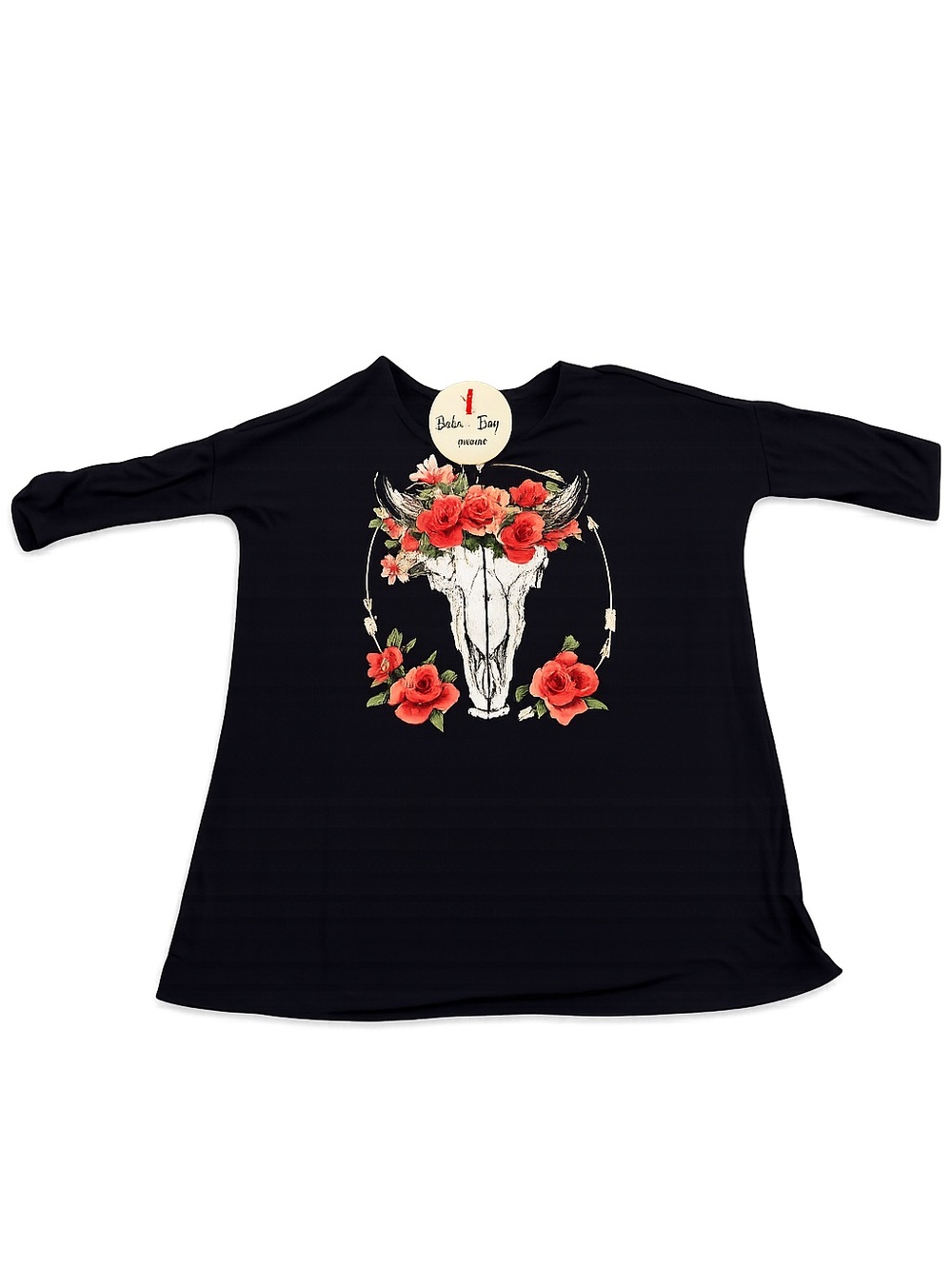 Women's Black Floral Skull Tunic